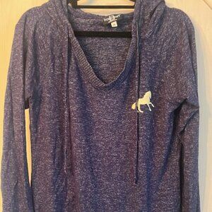 Boxer Craft lounge wear hooded top with horse decal, blue size medium